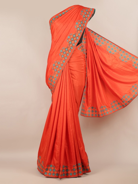 

Pothys Orange Solid Art Silk Saree