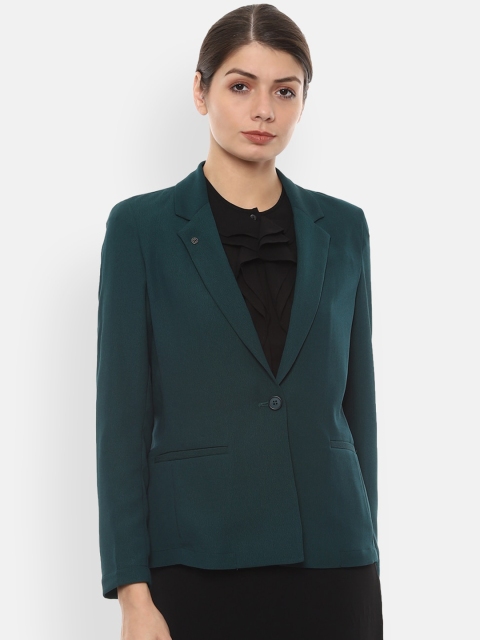Van Heusen Woman Green Solid Single-Breasted Formal Blazer
