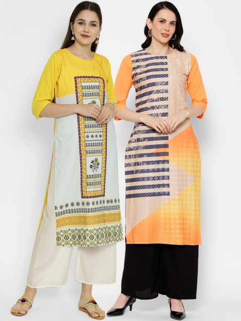 

7Threads Pack of 2 Ethnic Motifs Printed Crepe Kurta, Multi