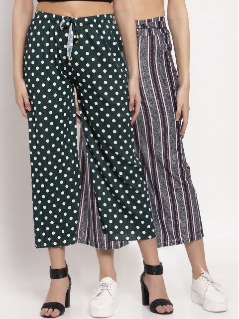

KLOTTHE Women Pack of 2 Striped Wide Leg Palazzos, Green