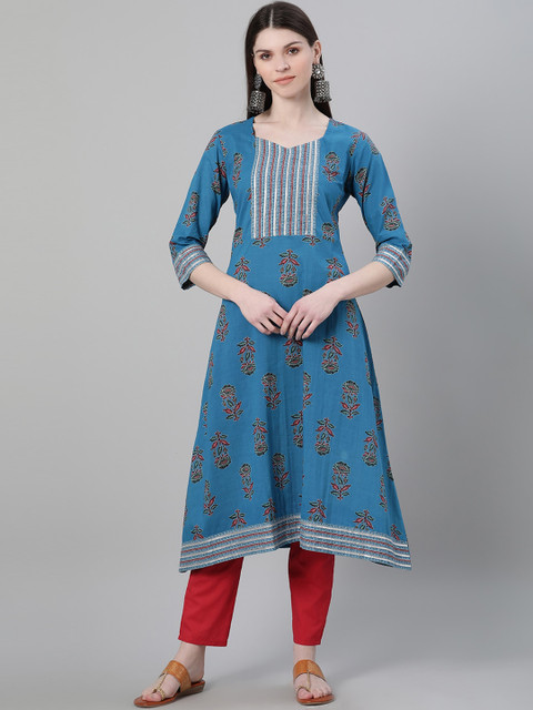 

ZIYAA Women Blue Floral Printed A-Line Kurta