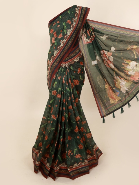 

Pothys Green Printed Cotton Blend Saree