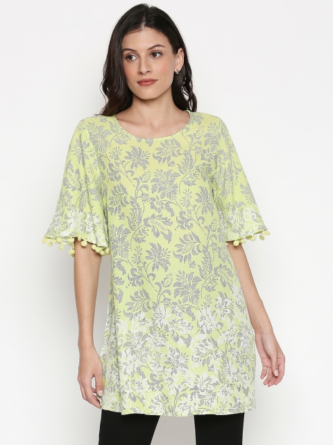 

People Women's Lime Green & Grey Printed Tunic