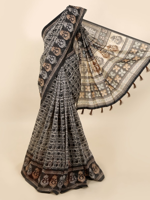 

Pothys Grey Cotton Blend Batik Printed Chanderi Saree