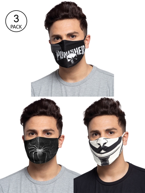 

TREEMODA Men Black & White Pack Of 3 Marvel Printed 3-Ply Reusable Cloth Masks