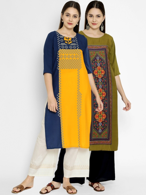 

7Threads Pack Of 2 Geometric Printed Crepe Kurta, Multi