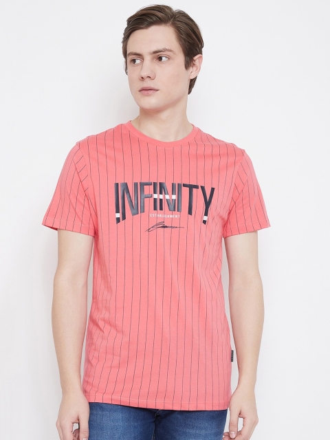 

Octave Men Pink Striped Round Neck T-shirt