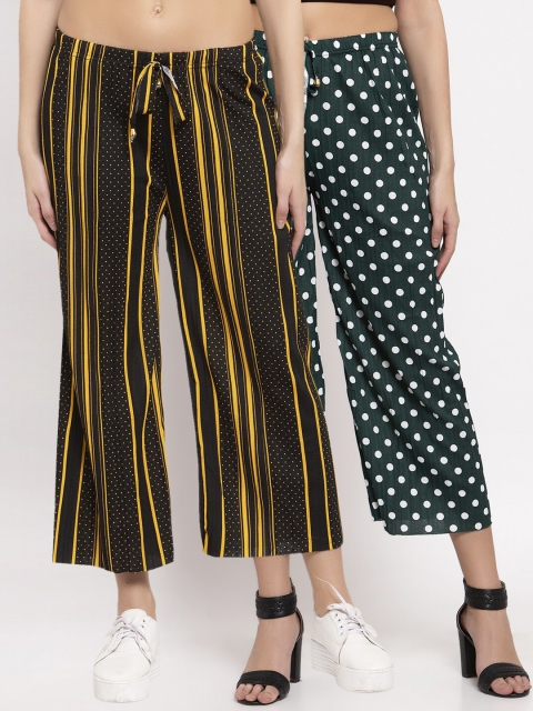 

KLOTTHE Women Pack of 2 Green & Black Striped Wide Leg Palazzos