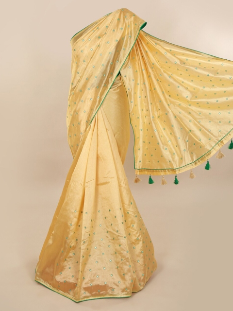 

Pothys Cream-Coloured Embroidered Cotton Blend Saree