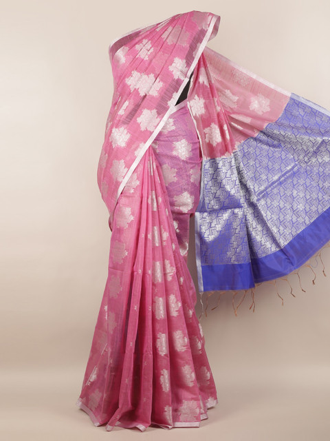 

Pothys Pink & Blue Cotton Blend Woven Design Saree