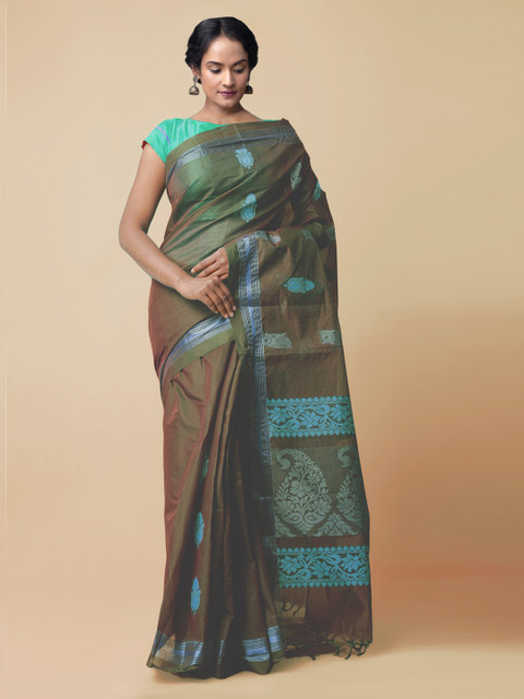

Unnati Silks Green Pure Cotton Woven Design Handloom Uppada Saree