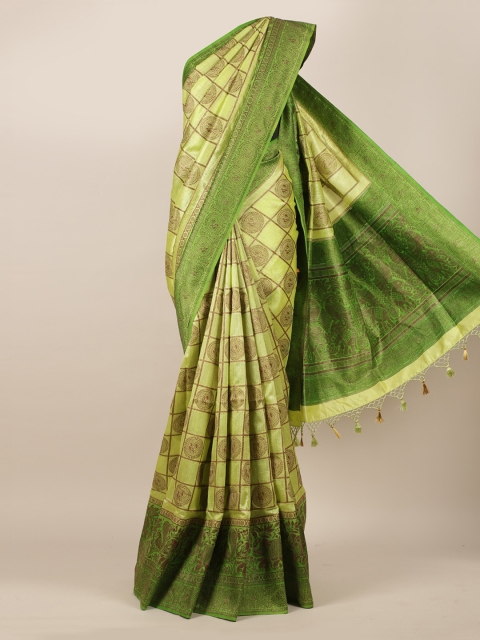 Pothys Green Checked Jute Silk Saree