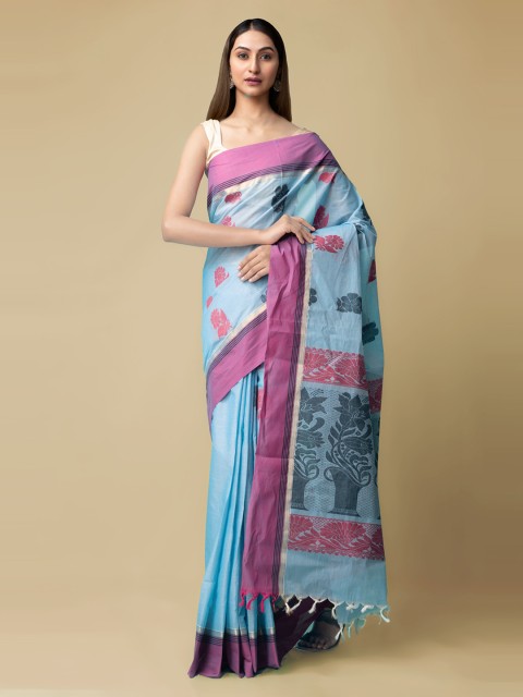 

Unnati Silks Blue Pure Cotton Woven Design Uppada Saree
