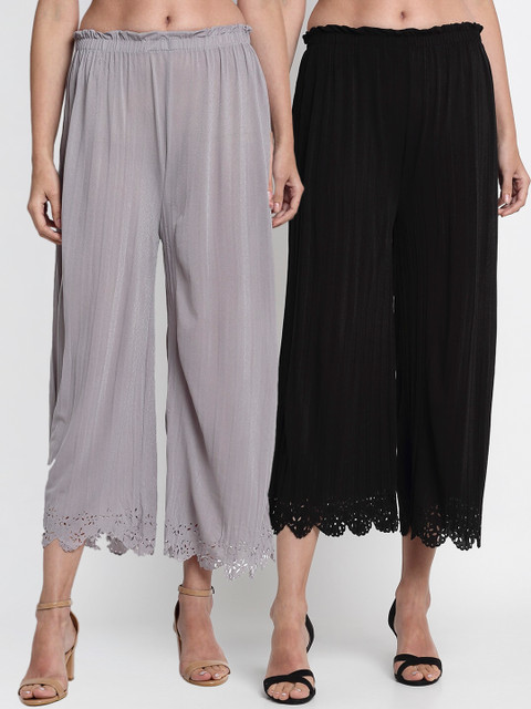 

NEUDIS Women Pack Of 2 Black & Grey Flared Solid Culottes