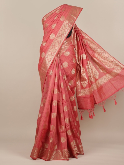 

Pothys Pink & Gold-Toned Jute Silk Woven Design Khadi Saree