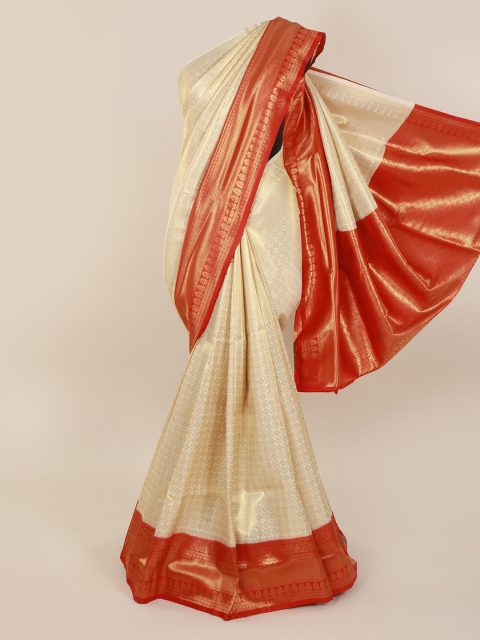 

Pothys Cream-Coloured & Red Pure Silk Woven Design Banarasi Saree