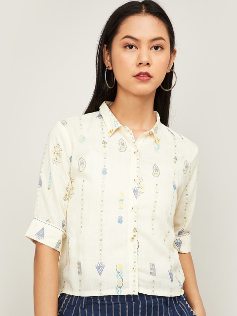 

Colour Me by Melange Women Cream-Coloured Regular Fit Printed Casual Shirt