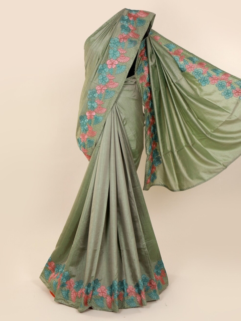 

Pothys Green & Pink Silk Blend Solid Saree