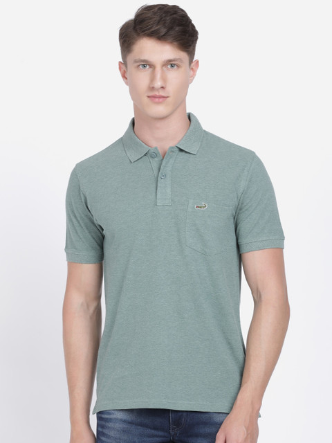 

Crocodile Men Green Solid Polo Collar T-shirt