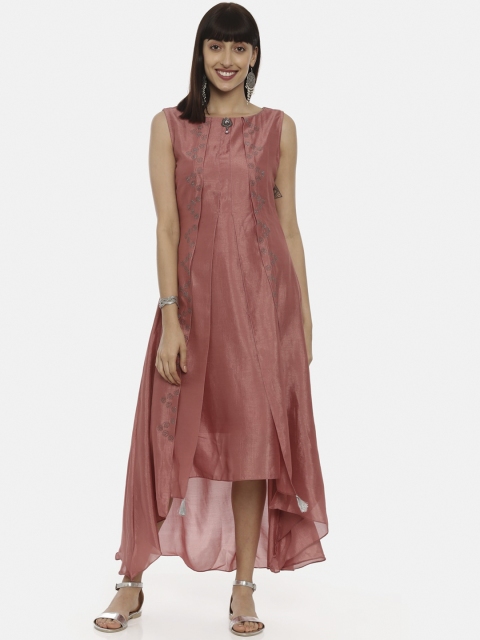 

Neerus Women Peach-Coloured Self Design A-Line Dress