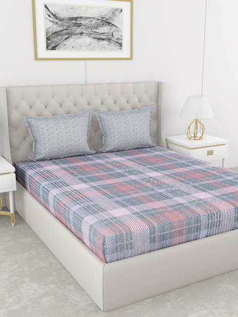 

BIANCA Grey & White Geometric 210 TC Cotton 1 King Bedsheet with 2 Pillow Covers