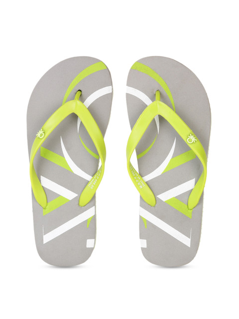

United Colors of Benetton Men Lime Green & Grey Printed Thong Flip-Flops