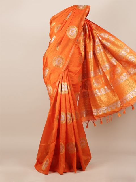 

Pothys Orange Woven Design Jute Silk Saree