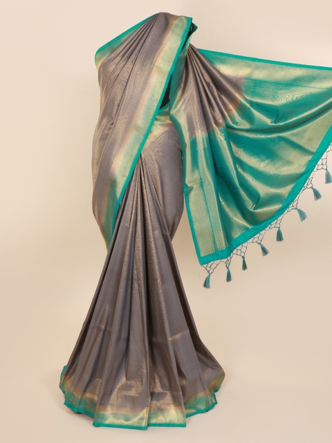 

Pothys Grey & Green Pure Silk Solid Saree