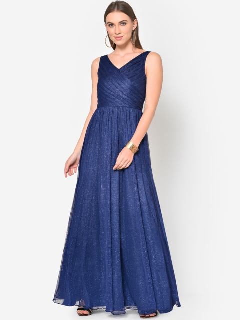 

Martini Women Navy Blue Self Design Glitter Maxi Dress