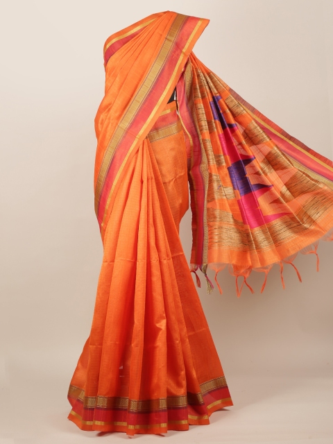 

Pothys Orange Woven Design Jute Silk Saree
