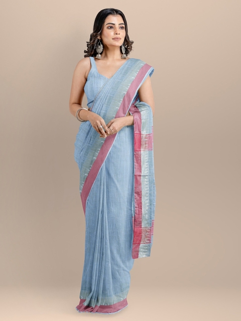 

BharatSthali Blue Solid Maheshwari Saree