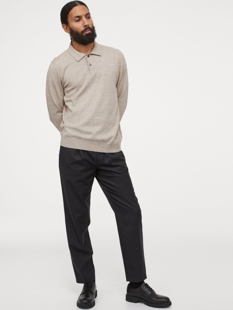 

H&M Men Beige Cotton Polo Shirt