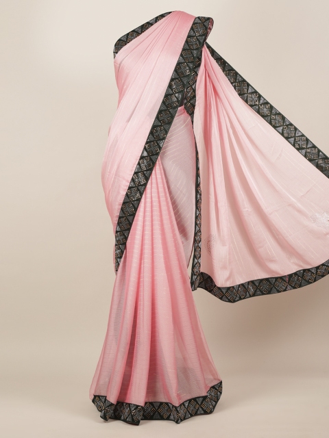 Pothys Pink Striped Poly Georgette Saree