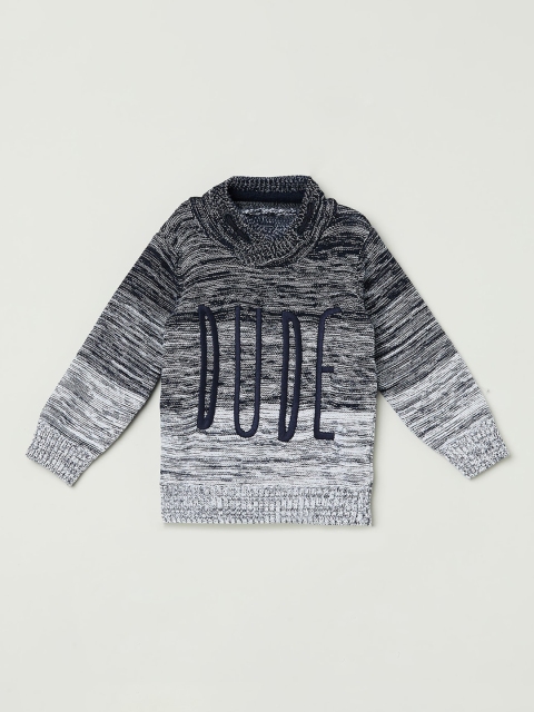 

max Boys Black & Grey Self Design Pullover Sweater