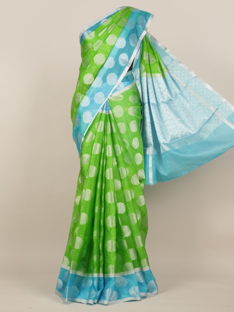 

Pothys Green & Silver-Toned Cotton Blend Woven Design Saree