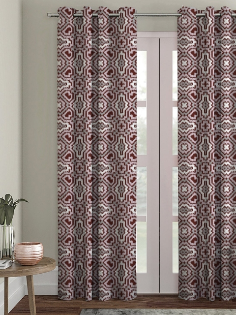

HOUZZCODE White & Brown Set of 2 Printed Black Out Long Door Curtains