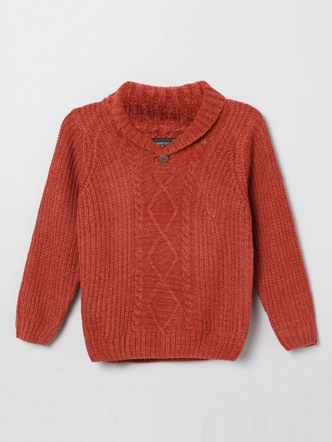 

max Boys Rust Red Self Design Pullover Sweater