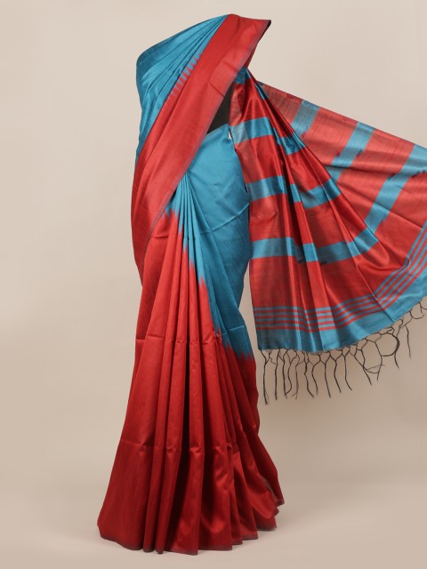 

Pothys Maroon & Turquoise Blue Jute Silk Colourblocked Saree