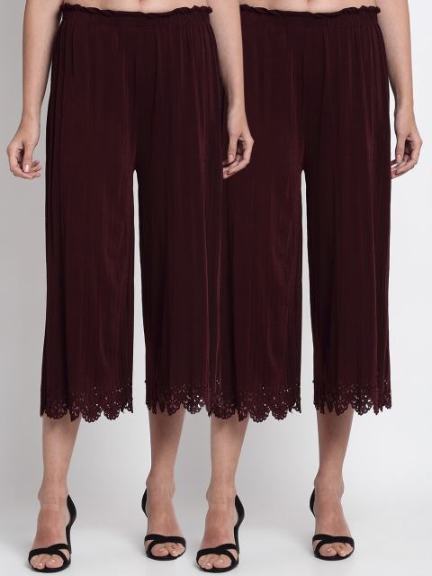 

NEUDIS Women Burgundy Solid Wide Leg Palazzos