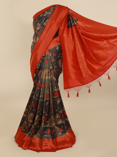 

Pothys Navy Blue & Red Art Silk Printed Saree With Tasseled Pallu