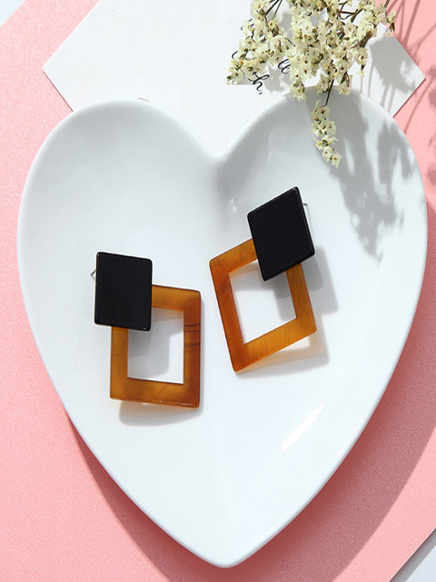 

AQUASTREET Orange & Black Geometric Drop Earrings