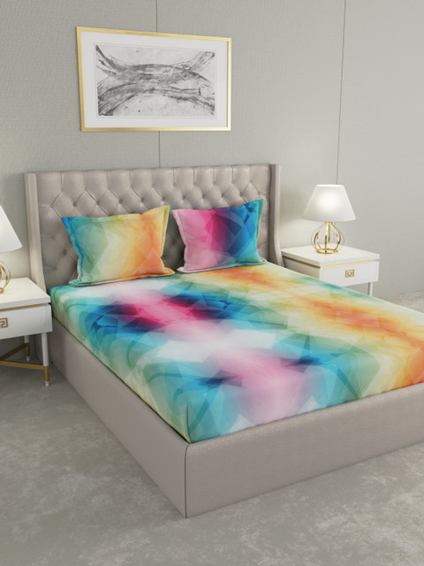 

Raymond Home Blue & Pink Abstract 300 TC Cotton 1 King Bedsheet with 2 Pillow Covers