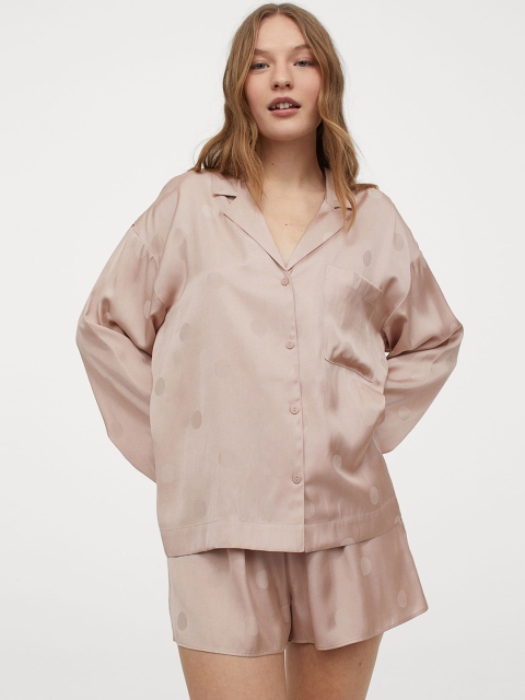 

H&M Women Pink Solid Satin pyjamas