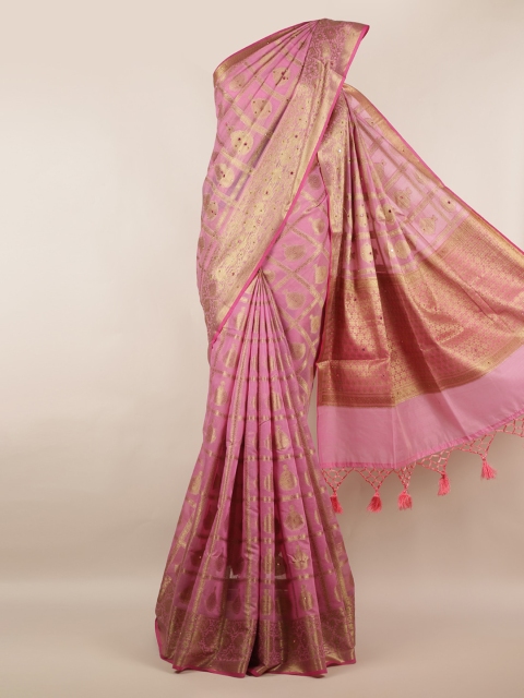 

Pothys Pink & Gold-Toned Cotton Blend Woven Design Saree