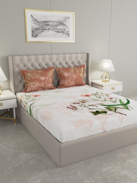 

Raymond Home White & Green Floral 300 TC Cotton 1 King Bedsheet with 2 Pillow Covers
