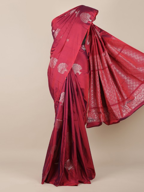 

Pothys Magenta & Silver-Toned Silk Cotton Woven Design Saree