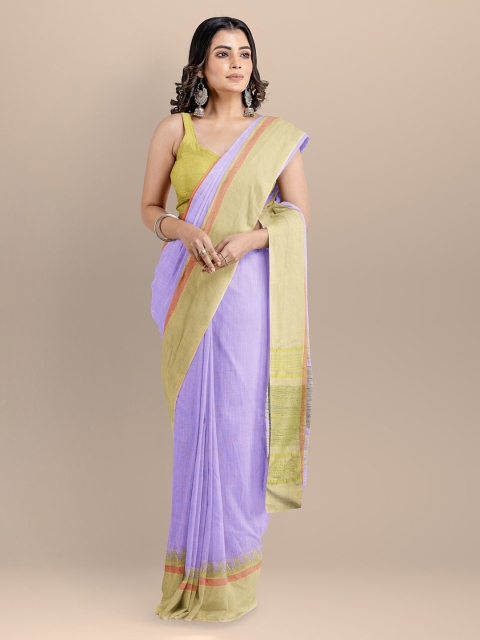 

BharatSthali Purple & Beige Pure Cotton Solid Maheshwari Saree