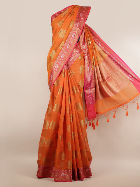 

Pothys Orange & Gold-Toned Cotton Blend Woven Design Saree