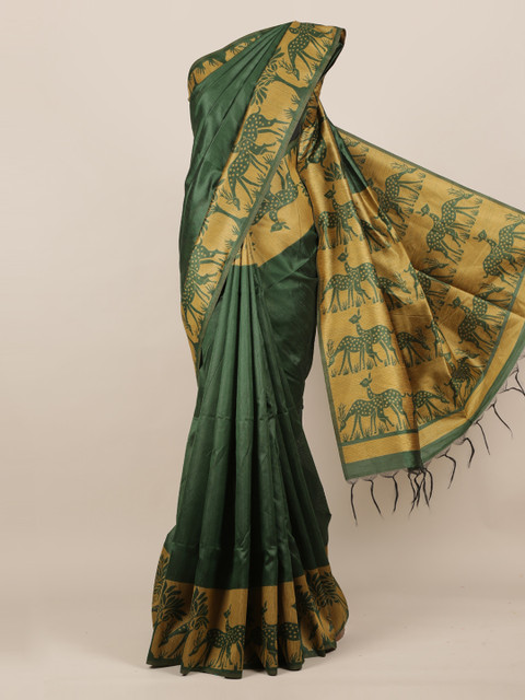 

Pothys Green Solid Jute Silk Saree
