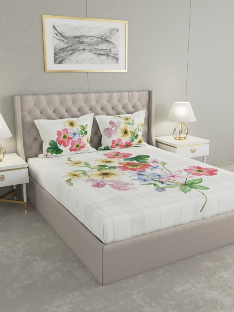

Raymond Home White & Pink Floral 300 TC Cotton 1 King Bedsheet with 2 Pillow Covers